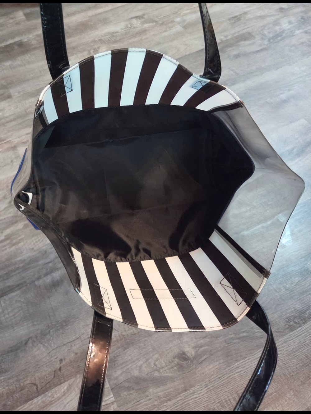 NWOT Henri Bendel New York Striped PVC Tote Bag Black Blue White Medium - Picture 5 of 5
